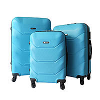 Комплект пластиковых чемоданов Флай Набор дорожных чемоданов FLY 2019 ABS пластик 4-колеса 3шт L/M/S Голубой