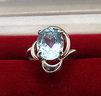 Кольцо серебро 925° 3,21г. 16,5 размер голубой топаз родий (кб054)