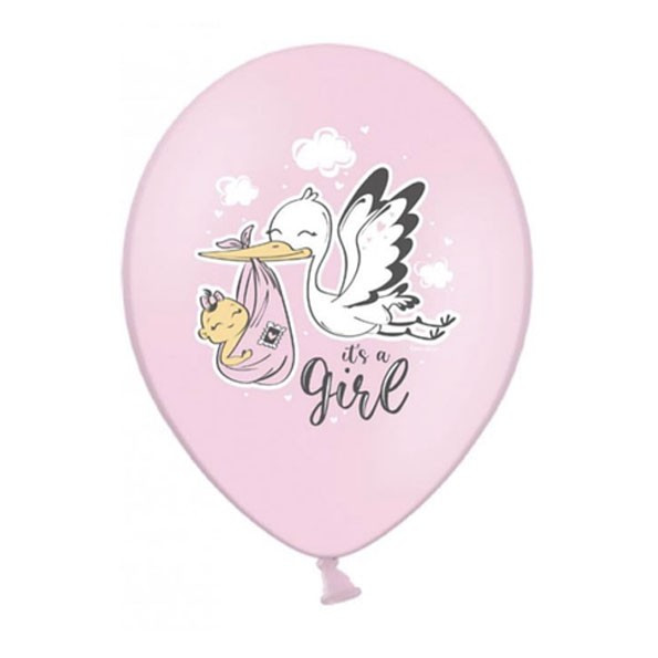 Кулька гелієва латексна 30 см з малюнком "Аист" для дівчинки, фото 1