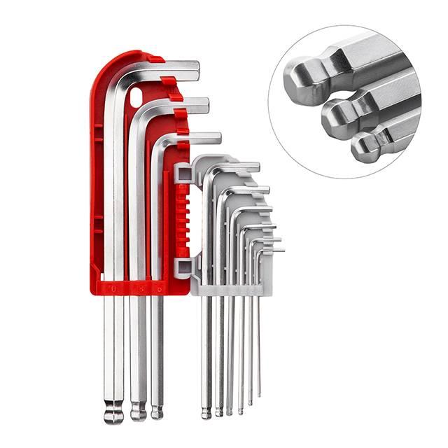 Набір Г-подібних шестигранних ключів PROF з кулястим наконечником INTERTOOL HT-1813, фото 1