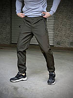 Теплые мужские штаны софтшелл на флисе SoftShell 'Basic' хаки утепленные зимние спортивные брюки софтшел