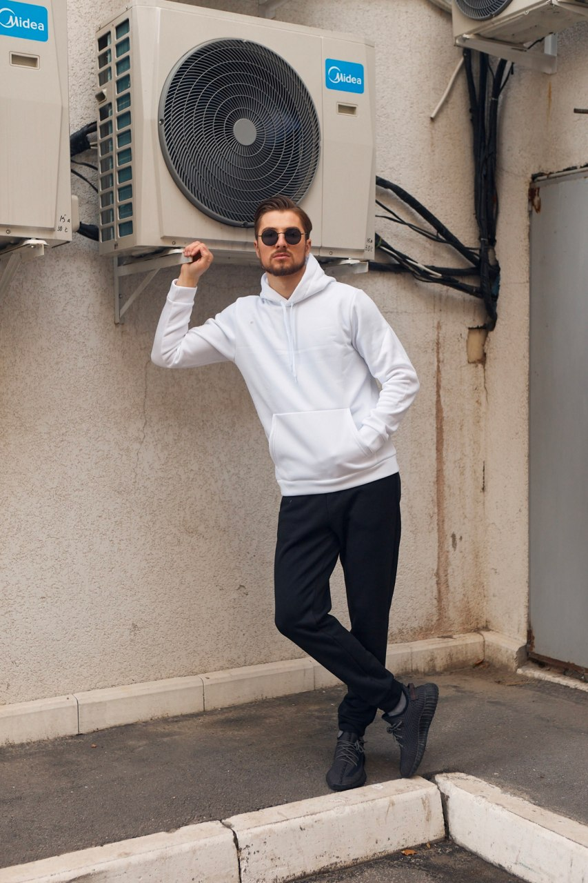 Чоловічий спортивний костюм із флісовою підкладкою для зими чорно-білий зимовий спортивний комплект для чоловіків