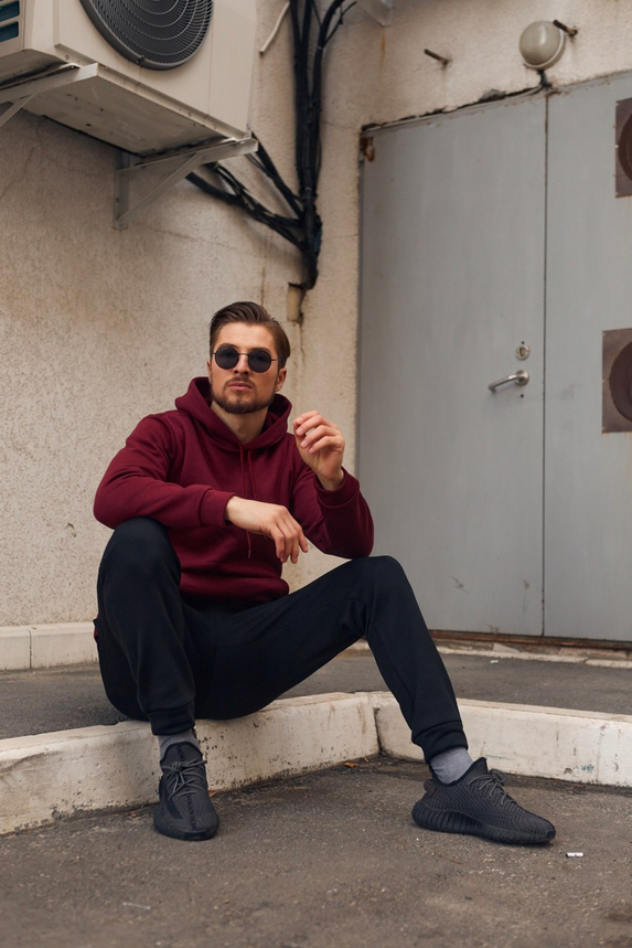 Чоловічий спортивний костюм двоколірний чорно-бордовий на флісі для зими теплий чоловічий спортивний костюм XL, Чоловічий,, фото 2