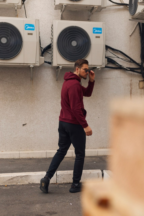 Чоловічий спортивний костюм двоколірний чорно-бордовий на флісі для зими теплий чоловічий спортивний костюм XL, Чоловічий,, фото 3