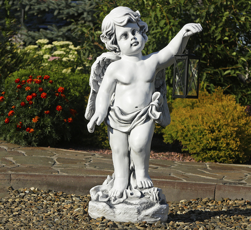 Садова фігура Ангел із ліхтарем + LED 81х39х31 см