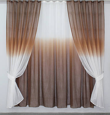 Комплект (2шт.1,5х2,5м+4х2,5м) розтяжка "Омбре" з тканини батист. Колір венге з білим. Код 031дк 10-110