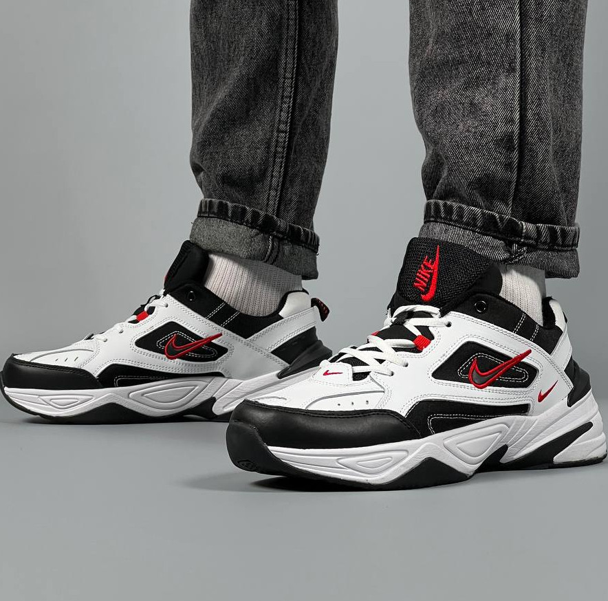 Чоловічі кросівки Nike M2K Tekno весна-осінь повсякденні білі з чорним. Живе фото