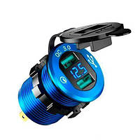 Вбудований адаптер 2x USB QC3.0 з вольтметром 12-24В в прикурювач, цифровий вольтметр, 2 USB порти