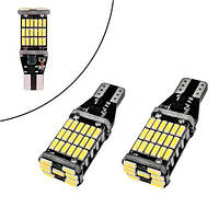 LED T15 W16W лампа в автомобиль 2шт, 45 SMD 4014, с обманкой Canbus, белый