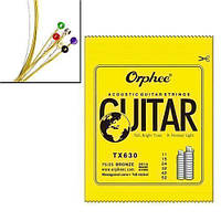 Набір з 6 струн для акустичної гітари, 11-52", 0.28-1.32 мм, Orphee TX630, калібр Normal Light, вуглецева сталь