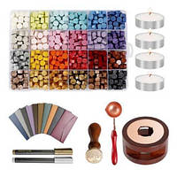 Набір для сургучних печаток, 24 кольори, свічки, ложка, печатка, конверти, Подарунковий, для створення оригінальних відтисків