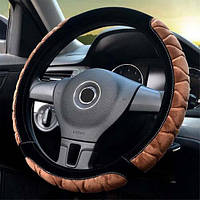 Оплетка чохол на кермо, плюшевий, 37 см, БЕЗ ОБТЯЖКИ, коричневий, м'який і теплий чохол на кермо