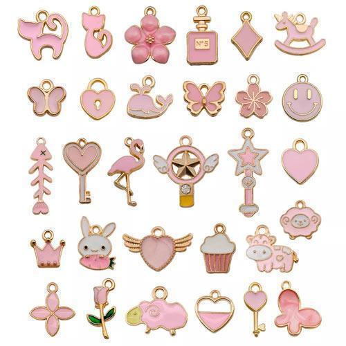 Набір з 100 емальованих підвісок шармів шарміків, Змішаний, рожевий, для рукоділля, вага ~100 г