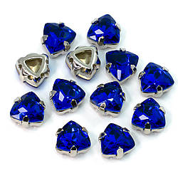 Стрази скло К9 в металевій оправі Трикутник 7 мм Електрик 4 шт.