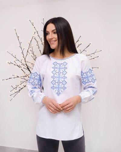 Вишиванка жіноча Наталка, біла блуза, вишивка ромб хрестиком, довгий рукав, 46,48,50,52,54,56 р-р