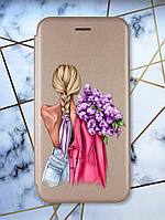 Чехол-книжка с рисунком для Samsung Galaxy А31 Золотистый :: Девушка с сиренью (принт 7)