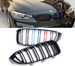 Решітка ноздрі BMW (БМВ) 4 series F32, F33, F36, F80, F82 (2013-2021) Глянець 2 ребра M-color