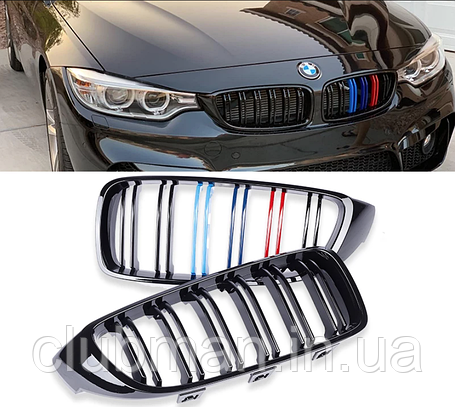 Решітка ноздрі BMW (БМВ) 4 series F32, F33, F36, F80, F82 (2013-2021) Глянець 2 ребра M-color, фото 1