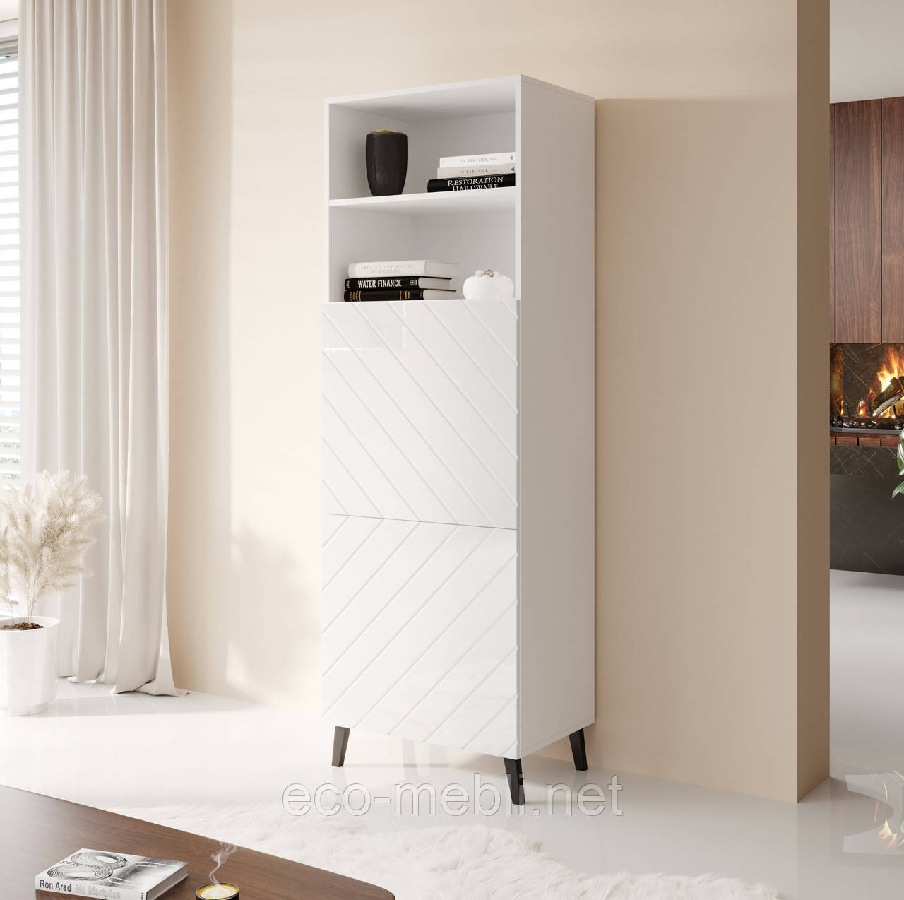 Вітрина 60 2Д у спальню, вітальню Abeto білий глянець Cama meble