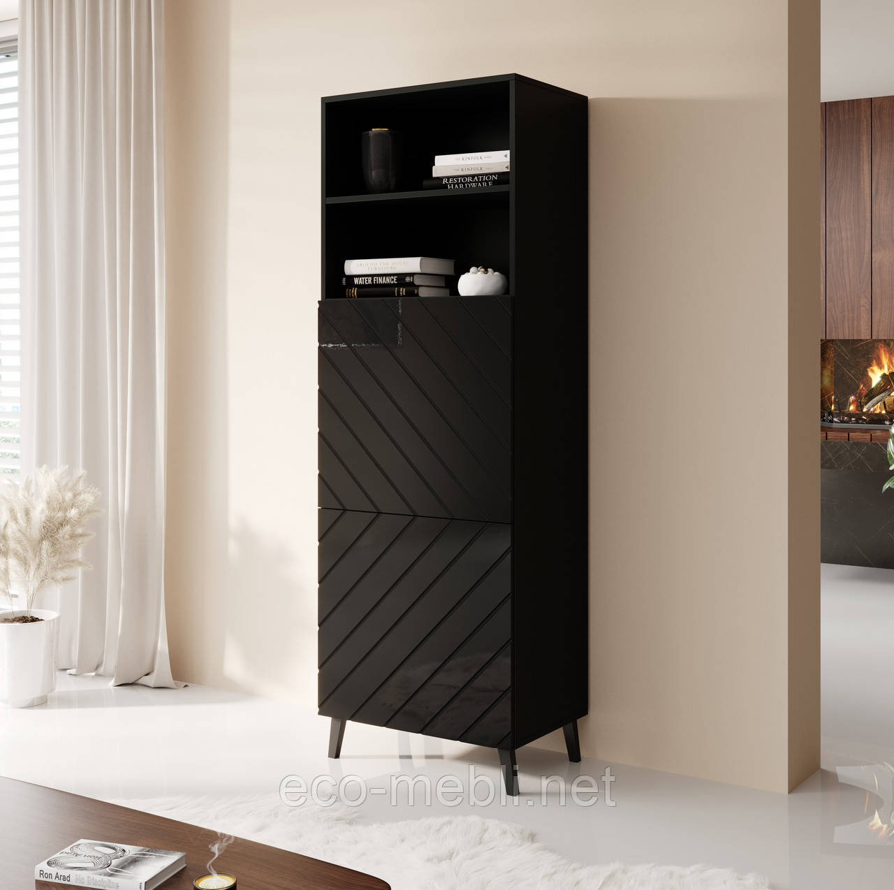Вітрина 60 2Д у спальню, вітальню Abeto чорний глянець Cama meble
