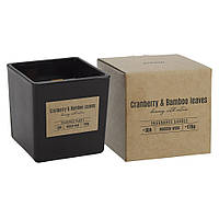 Ароматична свічка у склі BISPOL з дерев'яним гнотом  клюква-листя бамбука