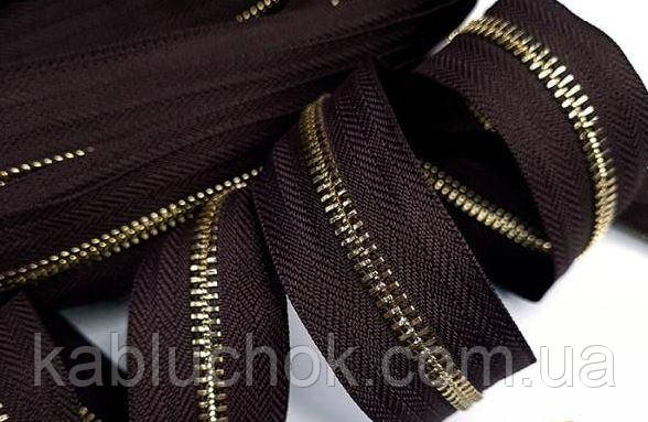 Блискавка № 5 колір коричневий /старе золото, металева метражні від 1 м, фото 1