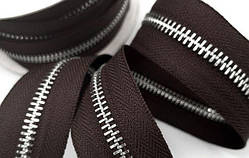 Блискавка No 5 колір коричневий/нікель, металева метрова від 1 м