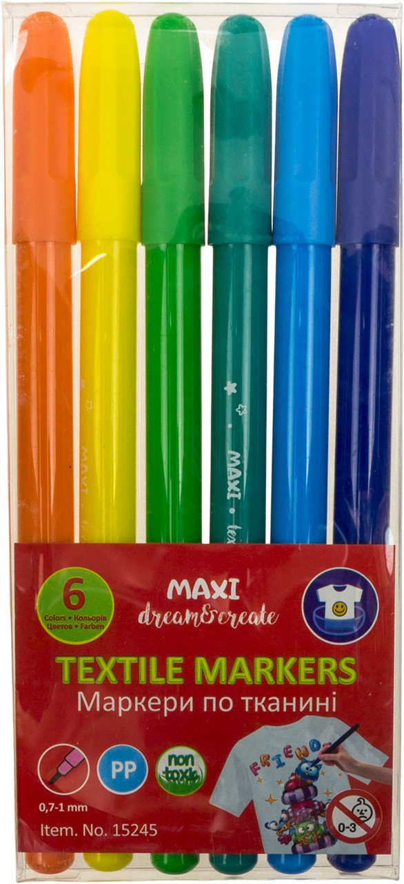 Маркер "Maxi" №MX15245 6 кольор.,по тканині, не змиваються(12), фото 1