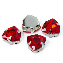 Стрази скло К9 в металевій оправі Трикутник 12 мм Червоний 3 шт.