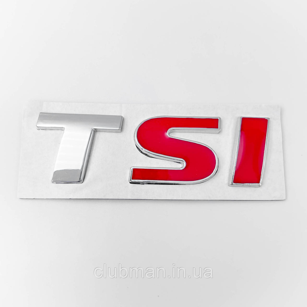Емблема наклейка на кришку багажника TSI VW (Фольцваген) 72x25 мм Хром + SІ червона