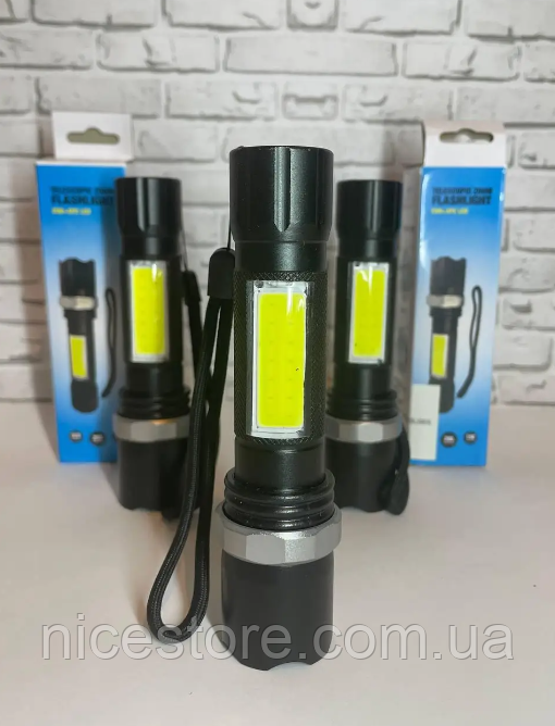 Потужний акумуляторний LED-ліхтарик TELESCOPIC ZOOM FLASHLIGHT COB+XPE LED