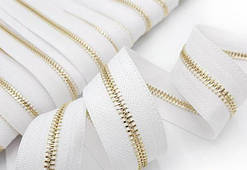 Блискавка No 5 колір білий/ золото, металева метрова від 1 м