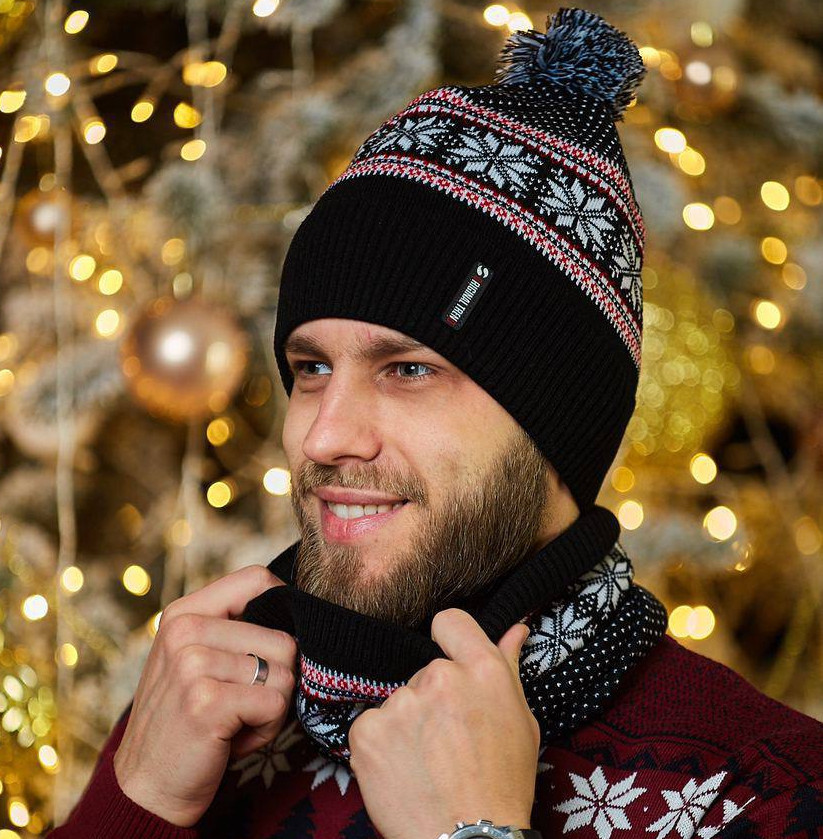 Комплект шапка + баф теплий зимовий новорічний 2в1. Живе фото, фото 1