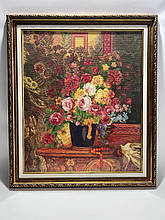 Картина вишивка Рози 56*49 см, ручна робота, картина вишивка ручної роботи