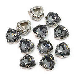 Стрази скло К9 в металевій оправі Трикутник 7 мм Сірий 4 шт.