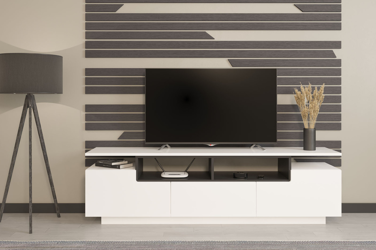 Тумба Тв у сучасному стилі Мері  Світ меблів, колір білий глянець, анімфея альба/чорний