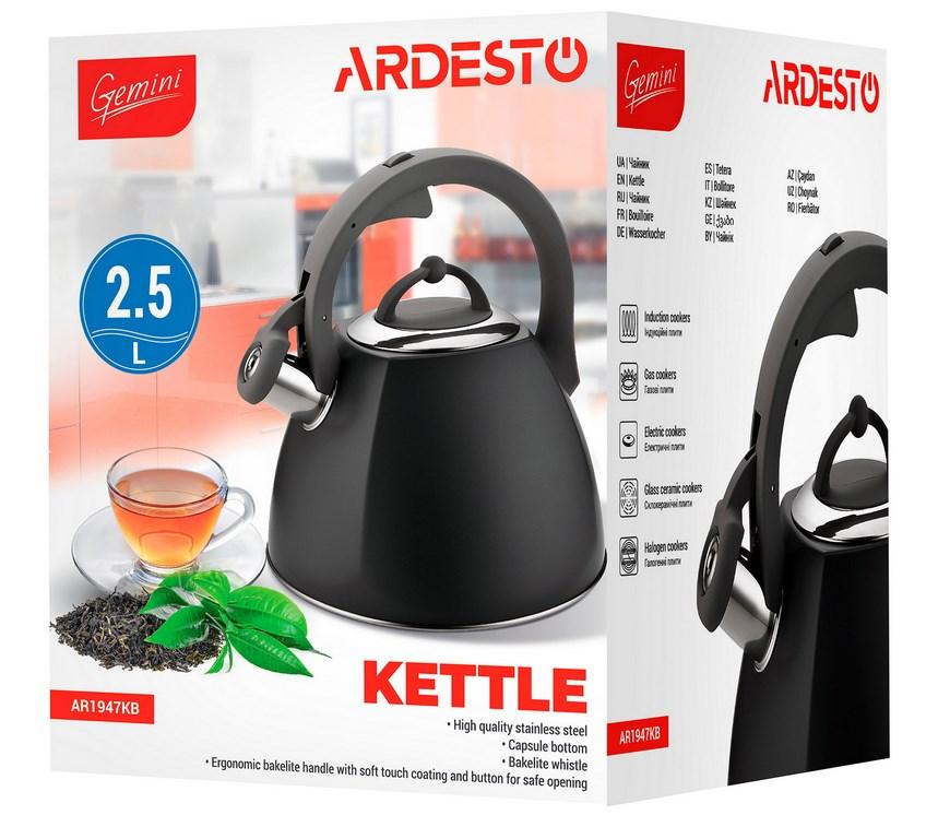 Чайник для газовой плиты со свистком, 2.5 л, серый, нержавейка ARDESTO ...