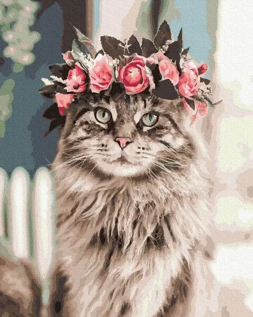 Картина за номерами Кішка у вінку Котяча магія Картини у цифрах 40х50см Картини за номерами Rainbow Art GX39627, фото 1