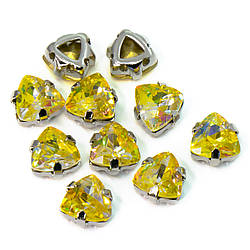 Стрази скло К9 в металевій оправі Трикутник 7 мм Світло- жовтий лазер 3 шт.