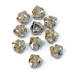 Стрази скло К9 в металевій оправі Трикутник 7 мм Золотий фантом 4 шт.