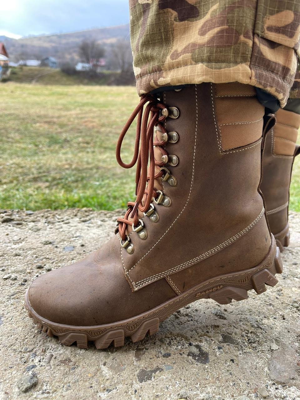 Берцы ботинки тактические зимние на натуральном меху BIZON KOYOT натуральная кожа цвет коричневый койот - фото 1 - id-p1738877488