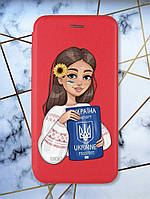 Чехол-книжка с рисунком для Samsung Galaxy A51 (A515) Красный; Девушка с паспортом (патріотичний принт 12)