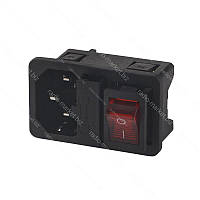 Гніздо мережеве С14 3pin, з тримачем під запобіжник та вимикачем