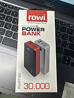 Power Bank повербанк Rowi RP77DT з екраном і ліхтариком 30000 mAh, 2*USB/Lightning/MicroUSB/Type-C Black-red