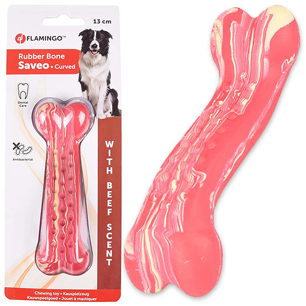 Игрушка жевательная кость со вкусом говядины для собак Flamingo Rubber Saveo Curved Bone Beef 13x4 см Flamingo - фото 1 - id-p1738943099