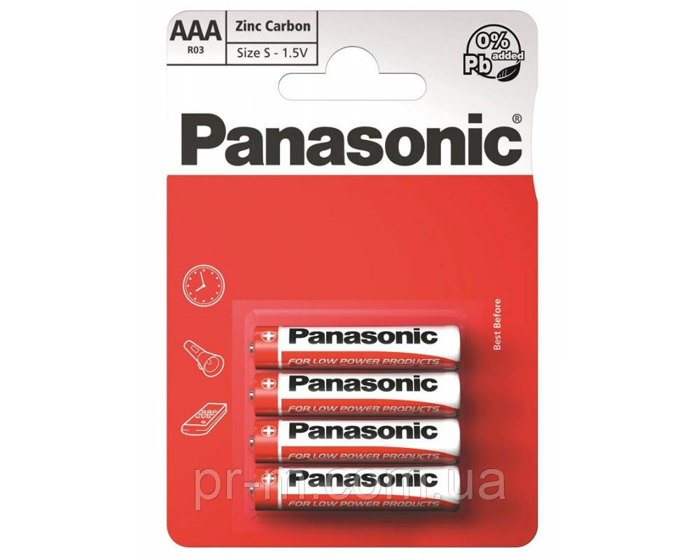 Батарейка Panasonic сольова R03 (ААА, мініпальчик) на блістері (48 шт./пач.)