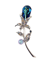 Брошь Xuping Родий с кристаллами Swarovski "Цветок с кристаллом Metallic Blue"