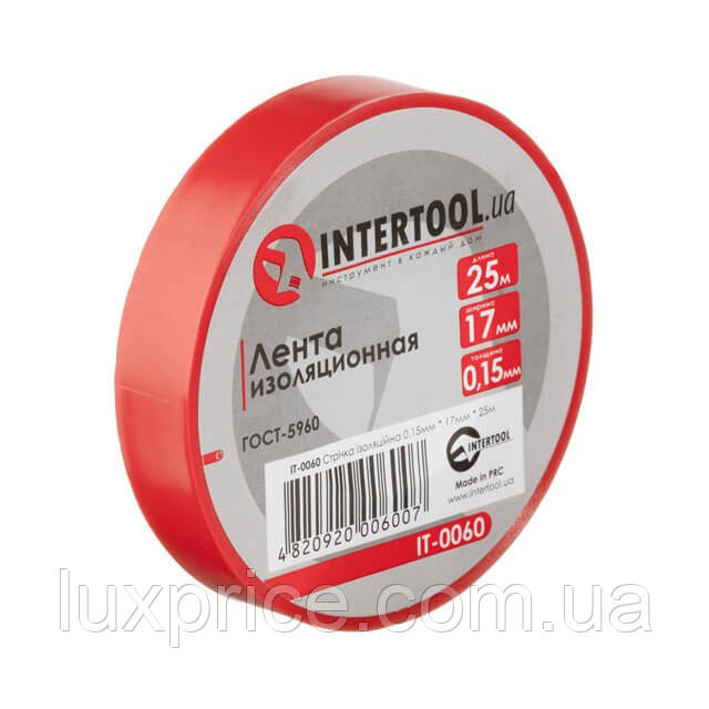Стрічка ізоляційна, 17 мм * 25 м * 0.15 мм, червона INTERTOOL IT-0060    Luxprice