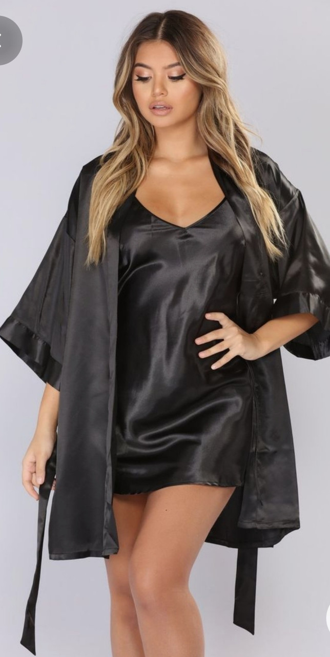 Комплект жіноча комбінація з халатом  чорний, XS
