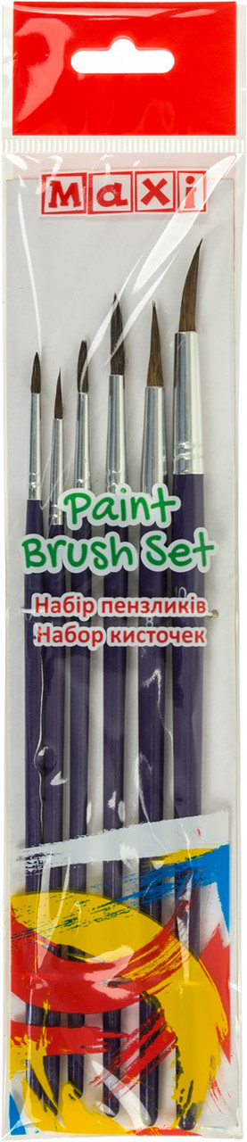 Набір пензлів 6шт "Maxi" №MX60887 поні (кругла №0,1,3,6,8,10) коротка ручка